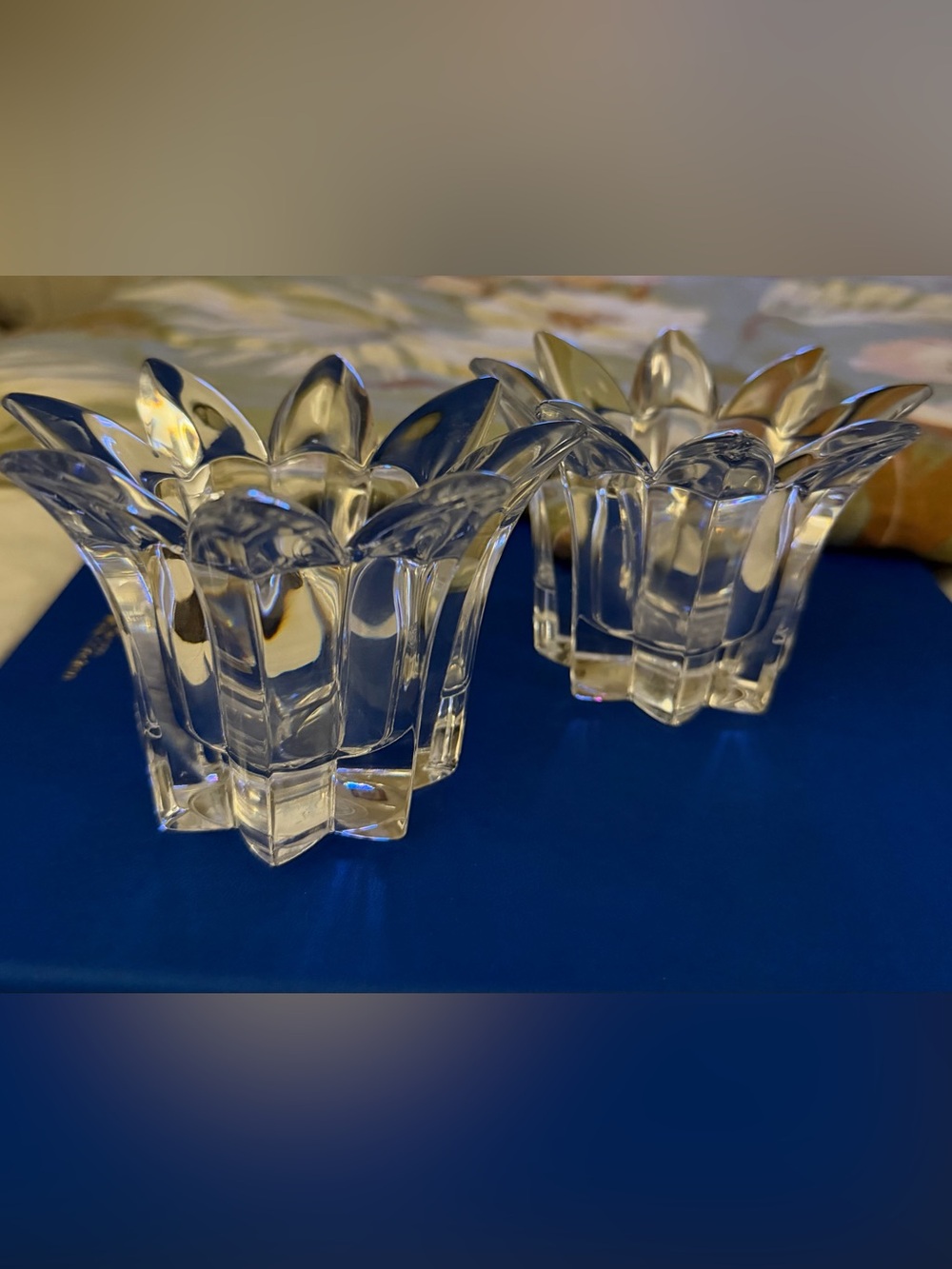 Vintage Royal Gallery Lead Crystal Lotus/Tulip Votive Candle Holders - Set of 2